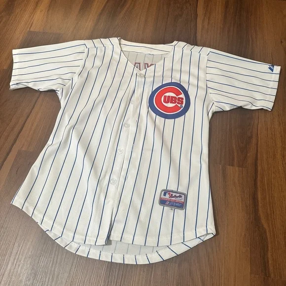 Majestic Cubs White and Blue Striped Jersey - Picture 2 of 5